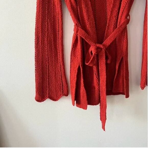 Anthropologie Meadow Rue Priscilla Rust Pointelle Belted Cardigan - Picture 3 of 6